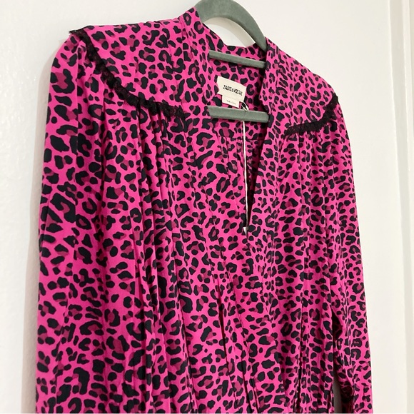 Zadig & Voltaire Reveal Leopard Print Mini Dress Framboise Pink Size XS NWT - Picture 9 of 15